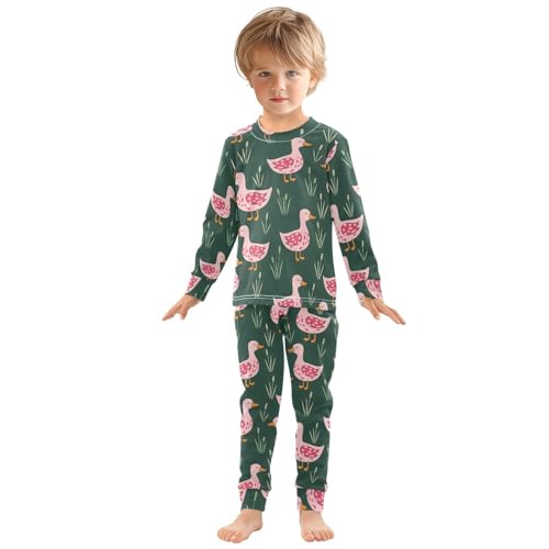 Pajama Sets Long Sleeve Pink Ducks on Green Soft Comfy Sleepwear 2 Piece PJS 3-8T2