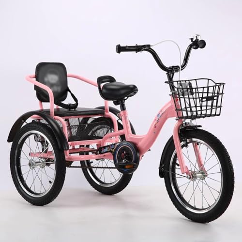 MegLob 16インチの小さな折りたたみできる三輪車自転車、タンデムビーチクルーザー3輪自転車、シングルスピード3ホイールバイク、男の子と女の子のための3輪巡洋艦自転車、後部座席のクルーズトライク,ピンク
