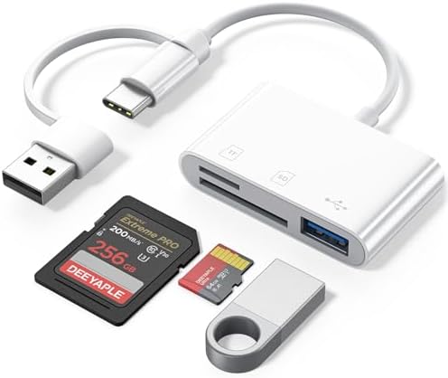 Deeyaple SD Card Reader, 3 in 1 Memory Card Reader, USB-A & USB-C Dual Interface SD/TF Micro SD Card Adapter, Compatible with iPhone 15/16/17, iPad, MacBook Pro/Air, Android, Computer, Plug & Play.