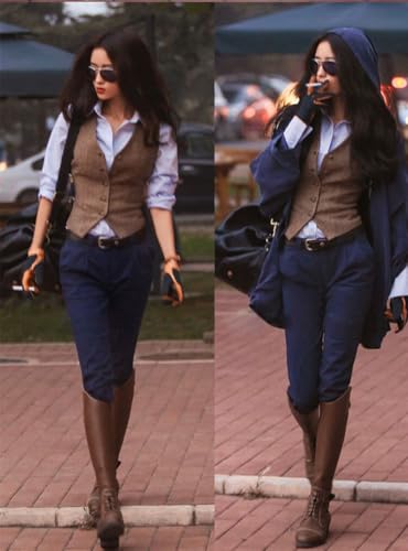 Tuikayoo Womens Herringbone tweed Sleeveless Slim Fit Button Down Top V Neck Outerwear Waistcoat Vest2