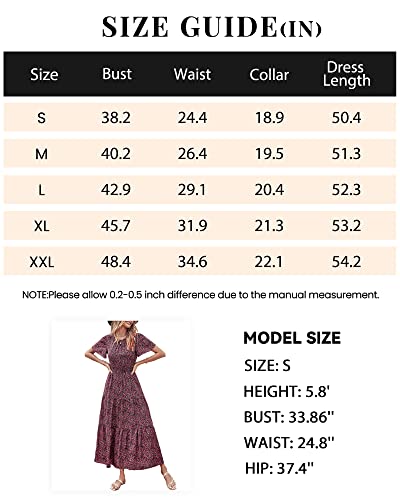 Prettygarden Women's Summer Casual Short Flutter Sleeve Round Neck Smocked Waist Tiered Boho Floral Flowy Maxi Dress(Medium, Floral Black And Red) #TOP5