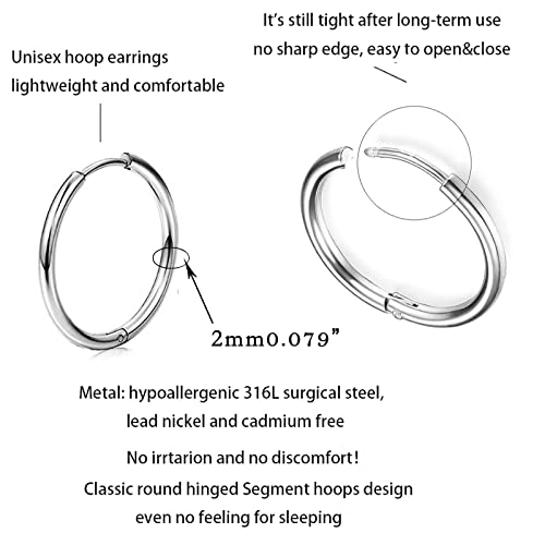 5 Pairs 316L Surgical Stainless Steel Small Hoop Earrings Set Hypoallergenic Earringendless Small Silver Hoop Earrings For Women Men Girls(10Mm/12Mm/14Mm/16Mm/18Mm) #TOP4