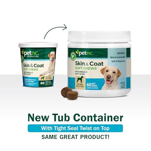 Petnc Natural Care Dog Skin and Coat Supplement (60 Chewables), With Omega 3, EPA & DHA, Promotes Healthy Skin & Glossy Coat, For Dogs 18 Weeks & Older, Liver Flavor