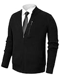Pioneer Camp Men's Chest Pocket Cardigan Sweaters Full Zip Up Stand Collar Solid Casual Knitted Sweater with 3 Pockets（Black,XL）