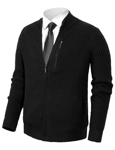 Pioneer Camp Men's Cardigan Sweaters Full Zip Up Stand Collar Slim Fit Casual Knitted Sweater with 2 Front Pockets