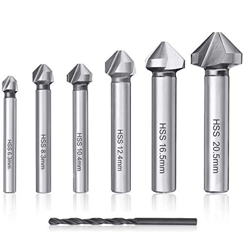 3 Flute 90 Degree HSS Chamfering Tool Bit Countersink Drill Bit for Metal,Chamfer Cutter Drill Bits 6 Pcs with Positioning Drill