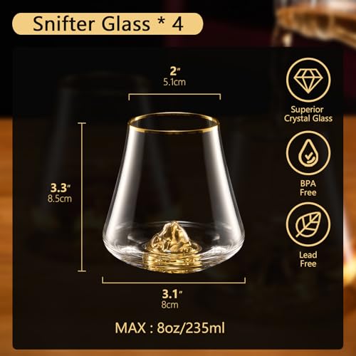 Image of DUJUST Whiskey Glasses Set of 4 (8oz /235ml) with 24K Gold Mountain, Crystal Whiskey Glasses, Old Fashioned Glass for Brandy /Cognac /Bourbon /Tequila, Luxury Gift for Holiday, BPA-Free & Lead-Free