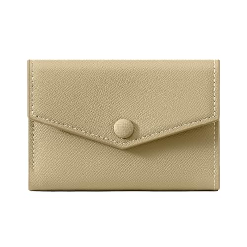 Small Genuine Leather Wallet for Women 10 Card Slots 1 ID Window 2 Coin Pockets Black (BEIGE)