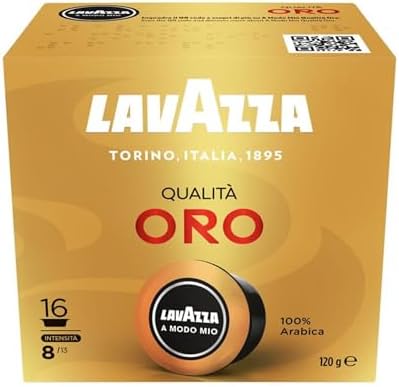Lavazza, A Modo Mio Qualità Oro, 16 Kaffeekapseln, Ideal für einen Espresso mit Floralen und Fruchtigen Noten, 100% Arabica, Intensität 8/13, Mittlere Röstung