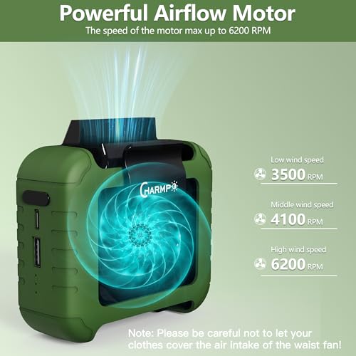 Image of Portable Waist Fan - 6000mAh Battery, 3 Speeds, Strong Airflow, Up to 16 Hours Working Time, Portable Hands-Free Cooling Belt Clip Fan for Construction Workers, Couriers, and Campers