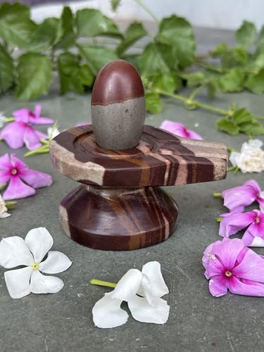 Image of Shivam VASTU AKAL 1.5 inch Original Narmadeshwar Narmada Shivling with 3 inch Narmada Stone Yoni Base Jaladhari (Mahamratunjay Shivling, Multicolor Damru Jaladhari)