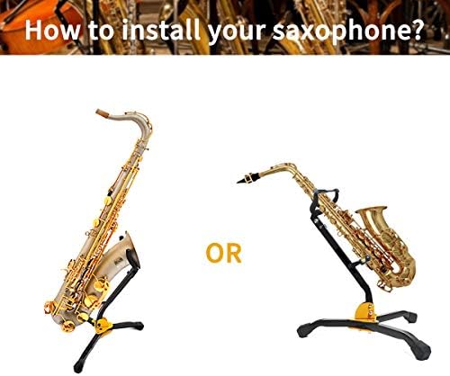 LOLUNUT Saxophone Stand, Foldable Alto/Tenor Sax Stand, Adjustable Metal Triangle Base Design