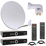 netshop 25 HD Sat Anlage 80 cm Spiegel + Opticum Quad LNB für 4 Teilnehmer + 2 Stück HD SAT Receiver (3 Farben wählbar)