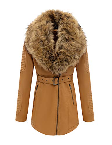 Bellivera - Gabardina para mujer con cuello desmontable de piel sintética, chaqueta...