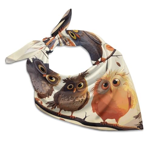 LLUTSNTH Silk Like Head Scarf for Women Square Breathable Neck Scarf Owls Birds Satin Bandanas Fashi