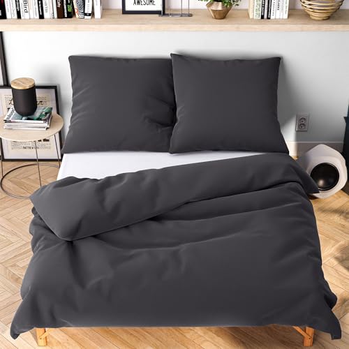 Wolkenfeld Bettwäsche 155x200 cm – Anthrazit - kuschlig weich & bügelfrei – ÖKO-TEX Zertifiziert – Mikrofaser Bettwäsche-Sets 1x Bettbezug...