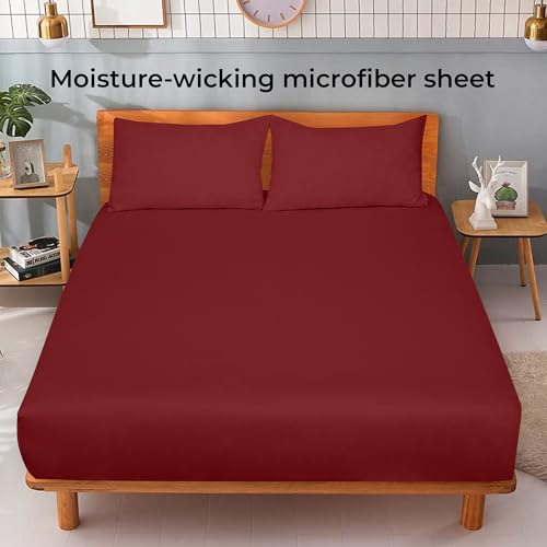 Image of Royale Linens Fitted Sheet King Cal - Ultra Soft 1800 Brushed Microfiber - Hotel Luxury Bottom Sheets - Wrinkle Free & Fade Resistant - Deep Pocket Fitted Sheet Only (King Cal, Tango Red)