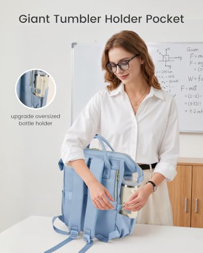 Image of LOVEVOOK Laptop Backpack for Women Men with Giant Tumbler Holder,15.6 inch Waterproof Computer Laptop Bag TSA Approved Travel Backpack,Professional Work College Nurse Teacher Backpack Gift Purse,Blue
