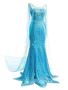 YOSICIL Damen Prinzessin ELSA Kleid - Eiskönigin Kostüm für Weihnachtsfeier, Cosplay, Halloween, Karneval, Fasching, Party - Festliche Verkleidung S-2XL, Blau, L