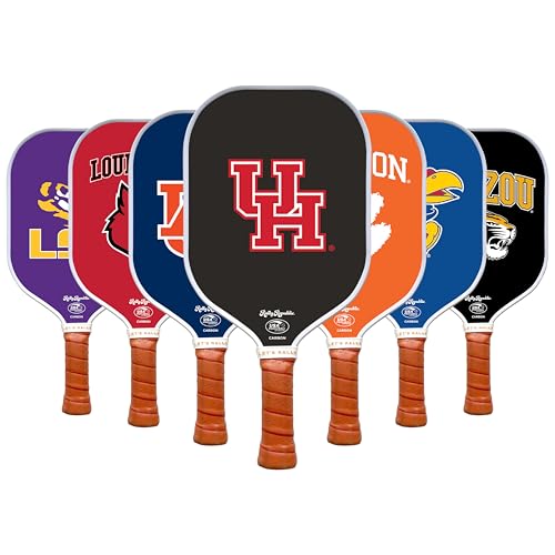 Rally Republic Officially Licensed Collegiate Pickleball Paddle - USA Pickleball Association Approved Racket - Lightweight Honeycomb Core, Carbon Fiber Exterior, Premium Leather Grip for Comfort