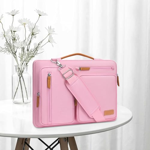 Image of MOSISO 360 Protective Laptop Shoulder Bag,15-15.6 inch Computer Bags Compatible with MacBook Pro 16 inch, HP, Dell, Lenovo, Asus Notebook,Side Open Messenger Bag with 4 Zipper Pockets, Pink