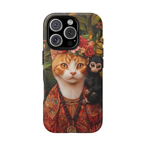 Coque iPhone 16 Pro chat roux et fleurs pour une touche de douceur