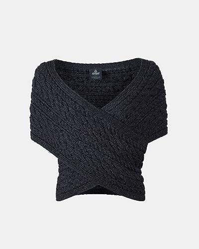 Women's Aran Cable Crossover Wrap Sweater 100% Merino Wool V-Neck with Buttons4