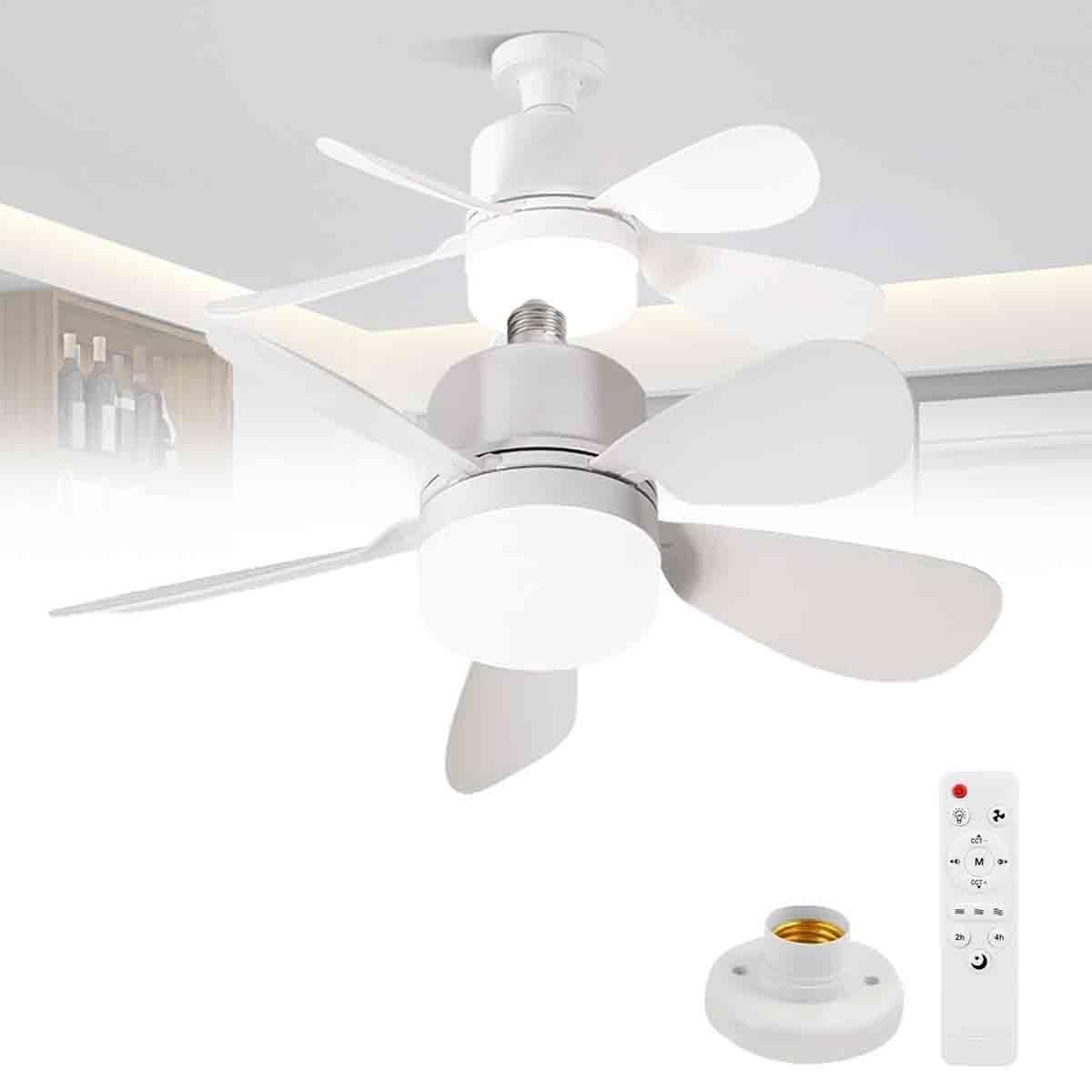 DTWEFF Socket Fan Light with Remote, 52CM Plug in Socket Ceiling Fan Light, Screw in Ceiling Fans with Dimmable Light for Bedroom Living Room Patios(Φ42cm 30w+Base)