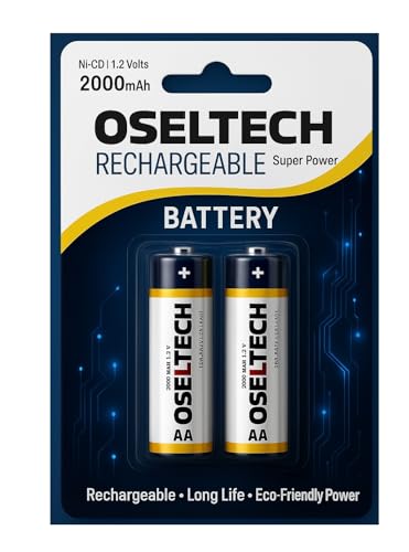 Image of Ni‐CD AA Rechargeable Battery 2000mAh | Pack of 2 | Low Self Discharge | Used with Digital Camera, Game Controller, LED Torch, Toys, Shaver and More (Ni‐CD) OSELTECH