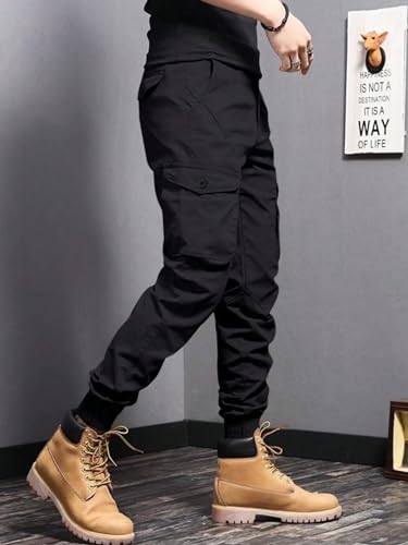 Xingfenly Casual Side Flap Pockets Workwear Tapered Pants, Men' Cargo Pants for Spring Fall Outdoor4