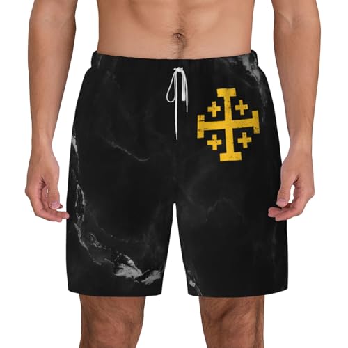 Breathable Men's Swim Crusader Cross of Jerusalem Shorts with Adjustable Waist