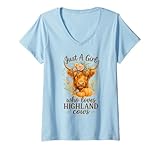 Photo Gallery donna highland cow lover – just a girl watercolor fall floral maglietta con collo a v Photo Gallery donna highland cow lover – just a girl watercolor fall floral maglietta con collo a v