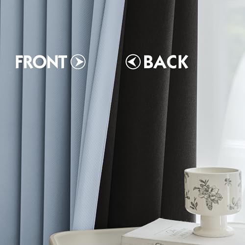 Image of FMFUNCTEX 100% Blackout Curtains for Bedroom, Smoky Blue Curtains 108 Inches Long Textured Thermal Insulated Curtains for Living Room Drapes, Black Out Drapery Grommet Room Darkening 2 Panels