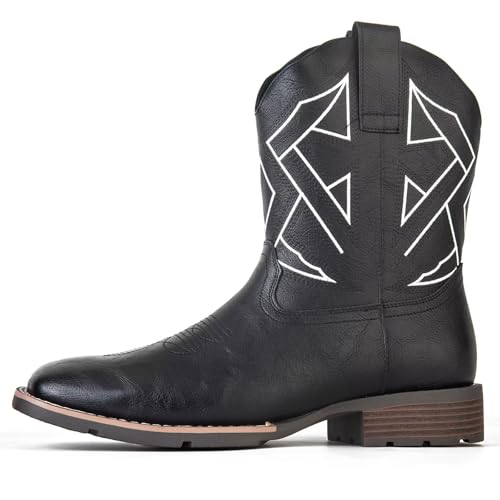 Image of Cowboy Boots for Men Western Square Toe Embroidered Slip Resistant Durable Ankle Boots for Spring Fall