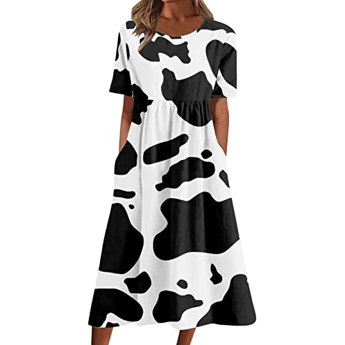 fartey Tshirt Dress for Women 2026 Casual Plus Size Summer Midi Dress Boho Floral Print Loose Flowy Long Dresses with Pockets