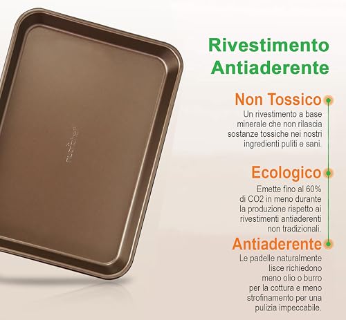 NutriChef Set di 2 Teglie da Forno Antiaderente, Vassoi per Cottura in Forno in Acciaio al Carbonio di Qualità Premium con Rivestimento Antiaderente, Teglie Grandi e Medie per Biscotti, Oro - immagine 5