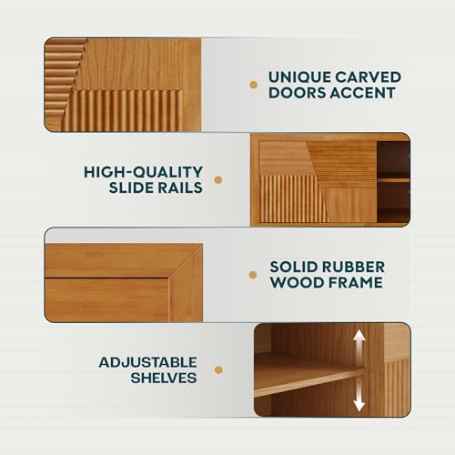 Image of Bme Trapeze TV Stand for Living Room - Wooden Media Console with Storage, Metal Legs, Large Teak Brown TV Stand for Stylish Home Entertainment Setup