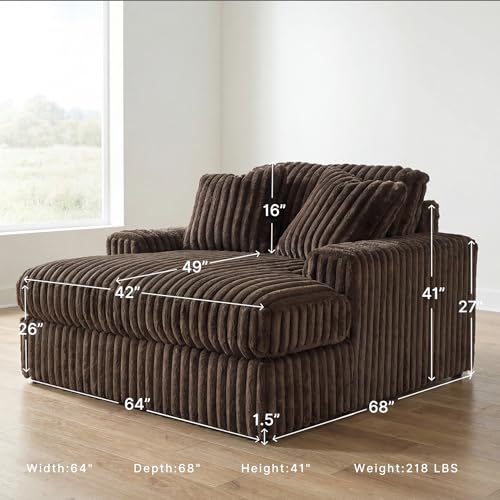 Image of Signature Design by Ashley Midnight-Madness Contemporary Oversized Chaise with Reversible Cushions, USB Ports and Cup Holders, Dark Brown