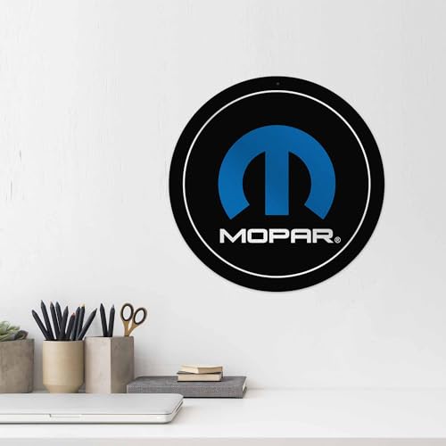 Image of Mopar Logo Round Metal Sign - Vintage Mopar Wall Decor for Garage, Shop or Man Cave