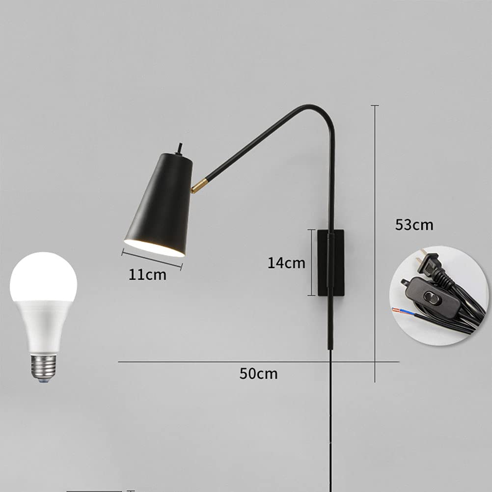 Vintage wandlamp met stekker en schakelaar, E27 verstelbare wandlamp