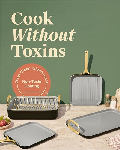 Caraway Square Cookware Set - 5pcs Non-Toxic Ceramic Coated Non-Stick Square Pans - Black