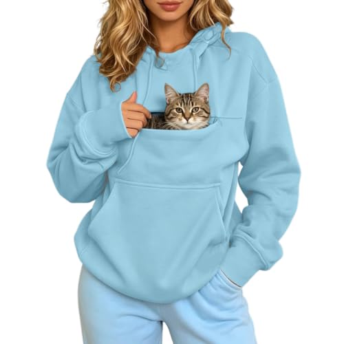 Sweat a capuche femme hiver avec poche kangourou pour chat