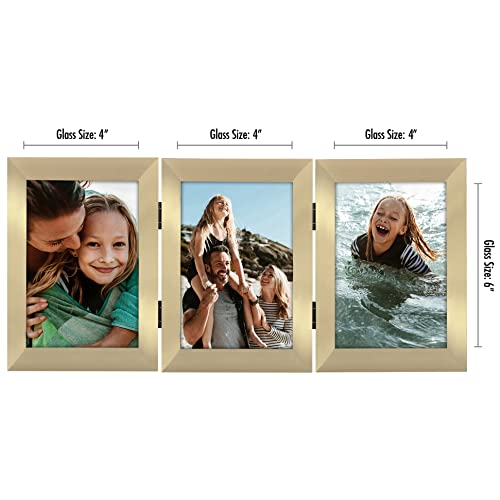 Americanflat Hinged 3 Photo Frame In Gold - Desk Photo Frame For 4X6" Photos - Tri Folding Picture Frame For Desk - Displays 3 Photos With Shatter-Resistant Glass Covers #TOP1