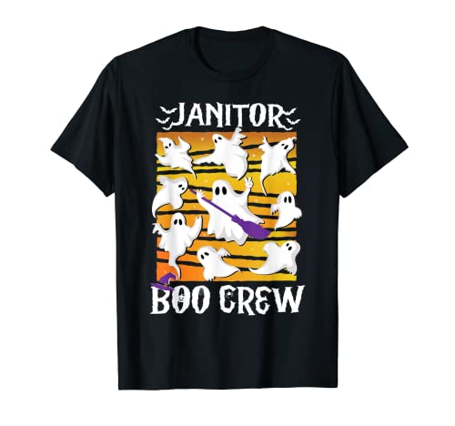 Janitor Team Boo Crew Teacher Custodian Cleaning Broom Ghost T-Shirt