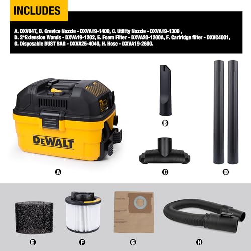 DEWALT 4 Gal. 5.0 HP Poly Wet/Dry Vacuum with Hose and Accessories DXV04T - Image 2