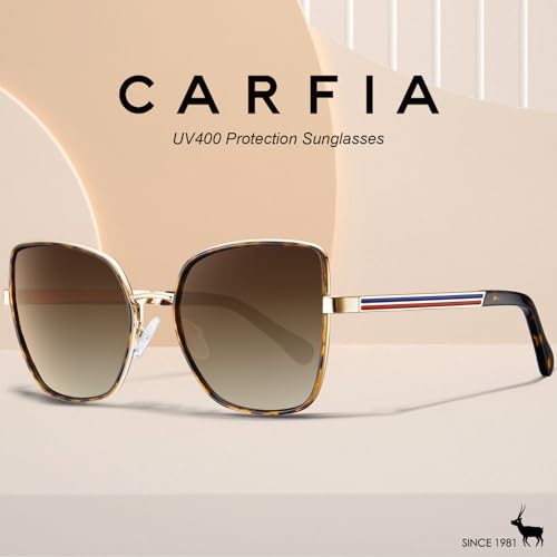 CARFIA Trendy Square Metal Sunglasses for Women Polarized UV Sun Protection Nickel-free Plating Frame CA53852