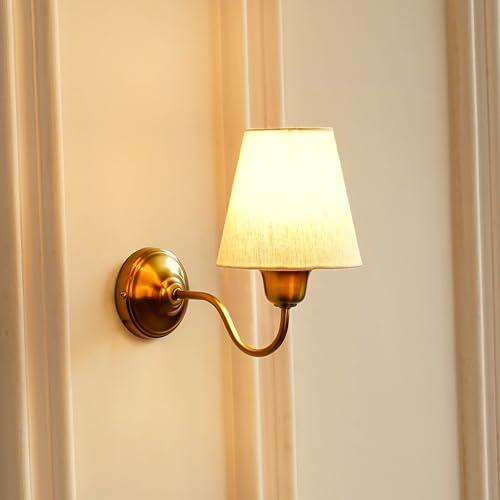 Image of Divine Trends Wall Lamp /Wall Light Antique Brass Finish with Off White Shade for Living Room, Bedroom, Home Decoration Pack of 1 (Off White Shade)