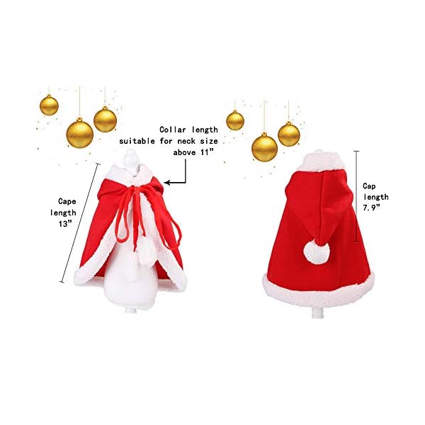 Zhenpony christmas cat dog costume pet cape, cat cloak with xmas hat, soft and thick red velvet apparel for cats and puppy, funny christmas pet dress up - image 4