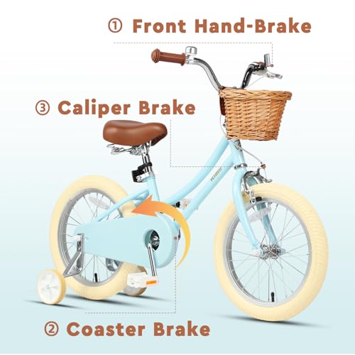 Image of Petimini Girls Bike with Basket for 2-12 Years Old Kids, 12 14 16 18 20 Inch Bicycle with Bell Training Wheels Basket, Multiple Colors
