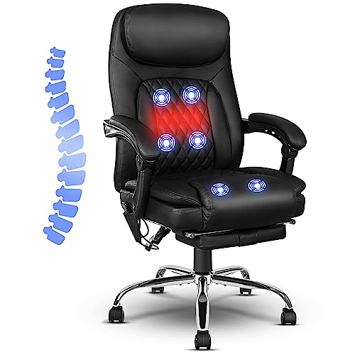 jamege 6 Point Massage Office Chair, PU Leather Office Chair with Heating Function, Ergonomic Vibrating Massage Office Chair with Footrest, Height Adjustable Reclining Executive Office Chair